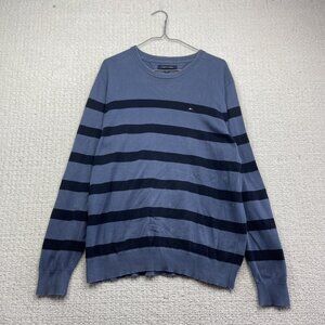 Tommy Hilfiger Sweater Men L Long Sleeve Round Neck Knit Striped Pullover Blue